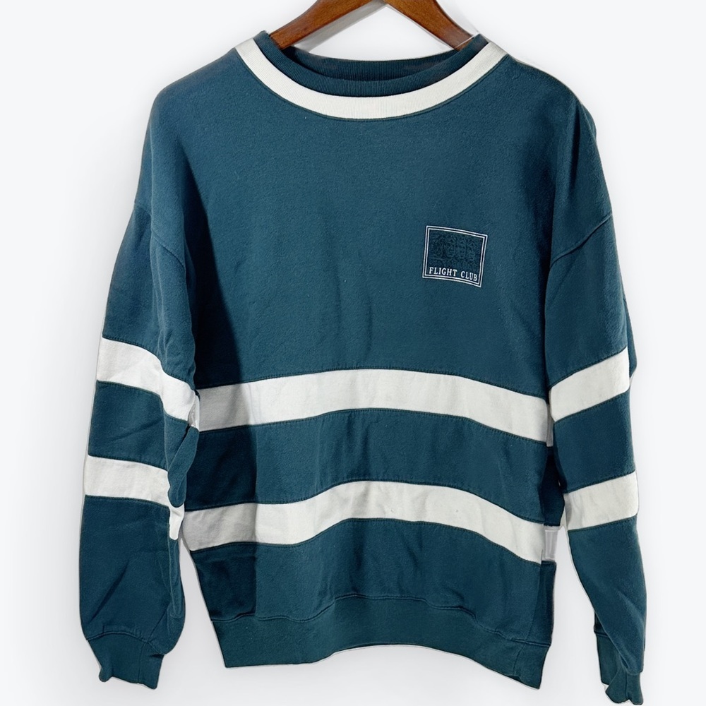 Retro Men's Teal and White Striped Sweater Flight Club Logo